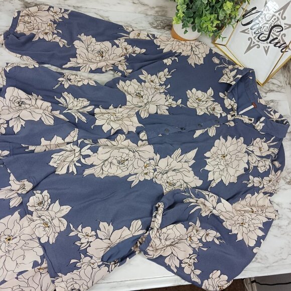 FREE PEOPLE shake it dress size S marine combo blue long sleeve pockets floral - Picture 10 of 10